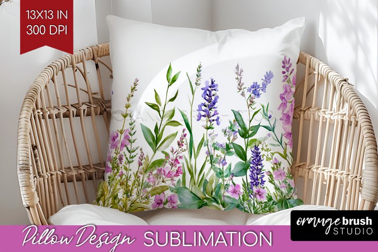Wildflowers Pillow Sublimation - Watercolor Flowers Pillow example image 1