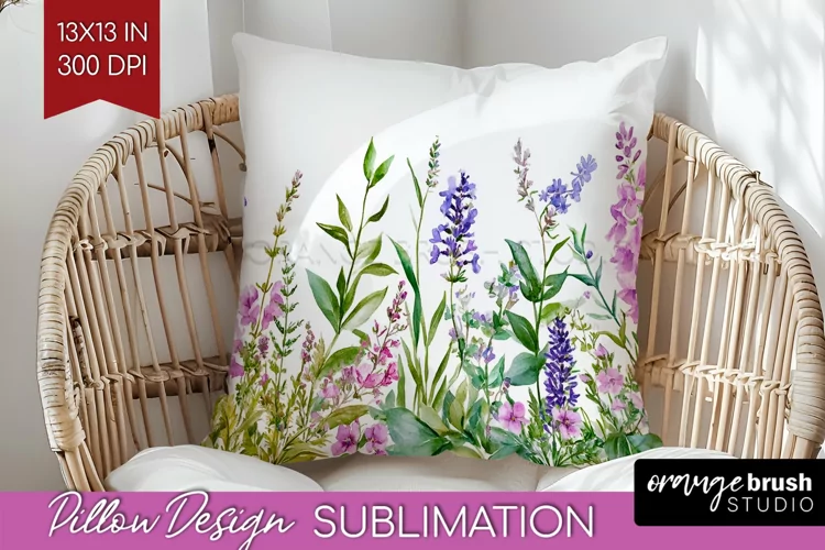 Wildflowers Pillow Sublimation - Watercolor Flowers Pillow