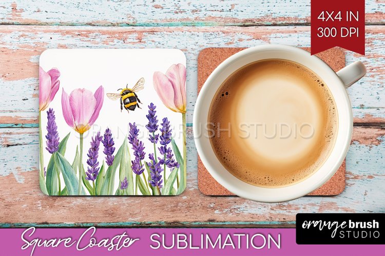 Wildflowers Square Coaster - Watercolor Flowers Coaster PNG