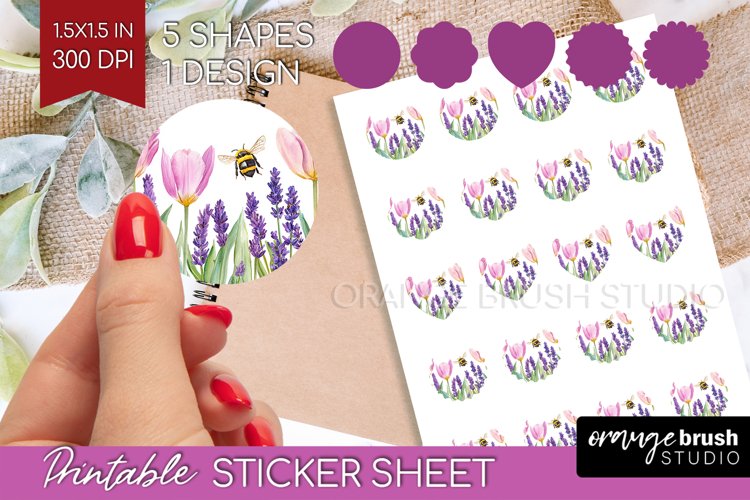Wildflowers Round Sticker - Watercolor Flowers Printable example image 1