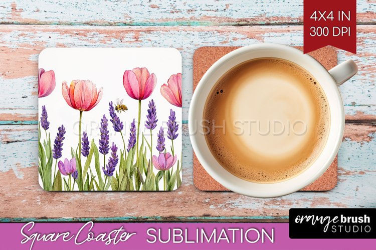 Wildflowers Square Coaster - Watercolor Flowers Coaster PNG