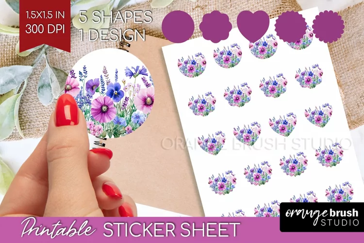 Wildflowers Round Sticker - Watercolor Flowers Printable