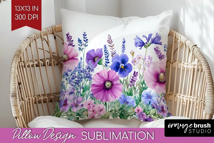 Wildflowers Pillow Sublimation - Watercolor Flowers Pillow