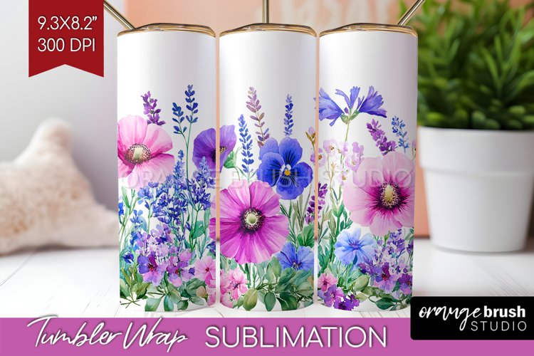 Wildflowers Tumbler Wrap - Watercolor Flowers Tumbler PNG