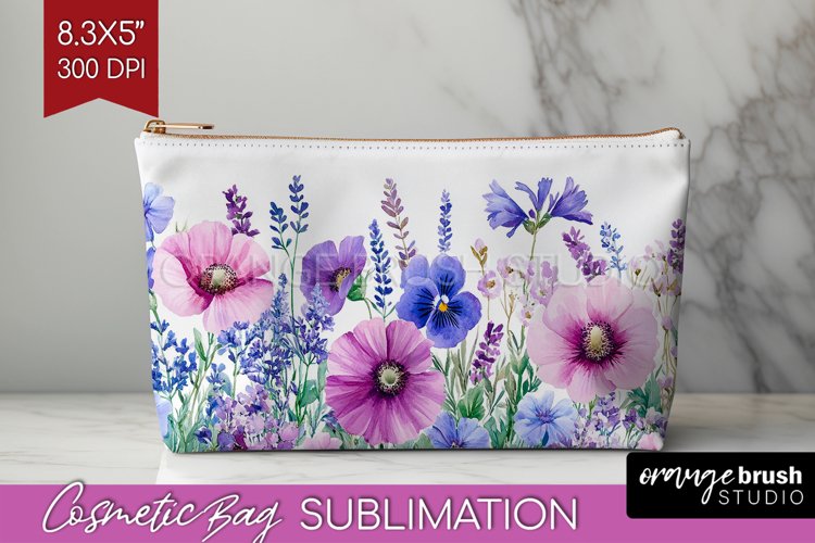 Wildflowers Cosmetic Bag - Watercolor Flowers Makeup Bag PNG