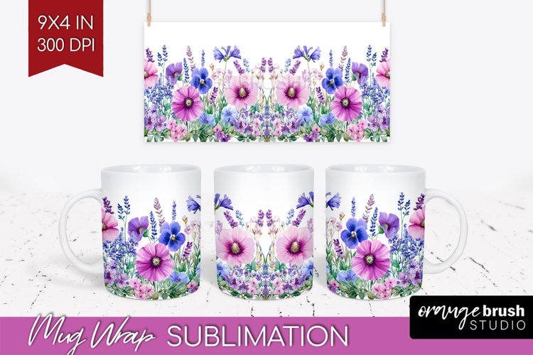 Wildflowers Mug Wrap - Watercolor Flowers Mug PNG