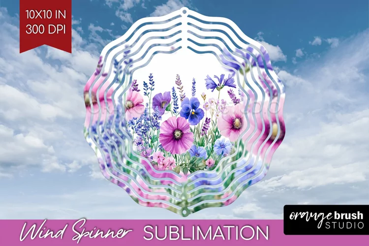 Wildflowers Wind Spinner Sublimation PNG - Watercolor Round