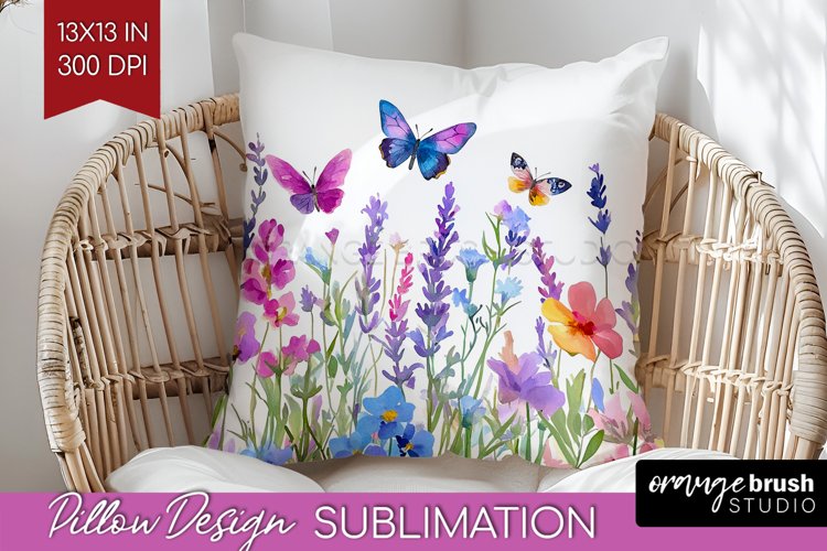 Wildflowers Pillow Sublimation - Watercolor Flowers Pillow example image 1