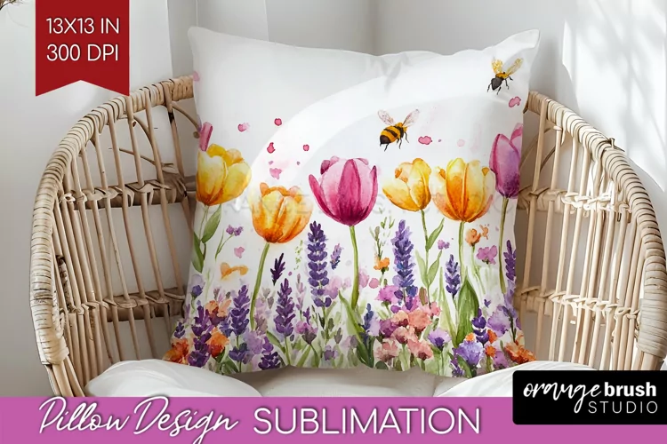 Wildflowers Pillow Sublimation - Watercolor Flowers Pillow