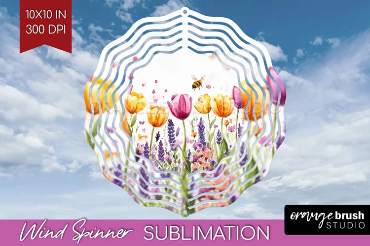 Wildflowers Wind Spinner Sublimation PNG - Watercolor Round