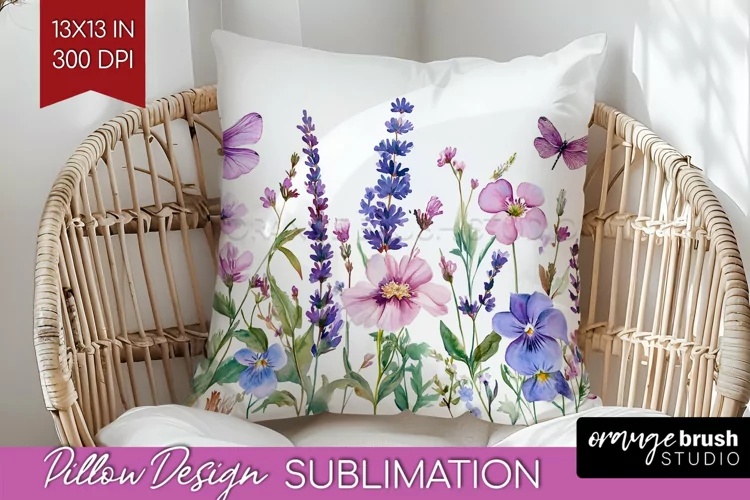 Wildflowers Pillow Sublimation - Watercolor Flowers Pillow