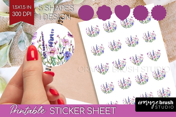Wildflowers Round Sticker - Watercolor Flowers Printable example image 1