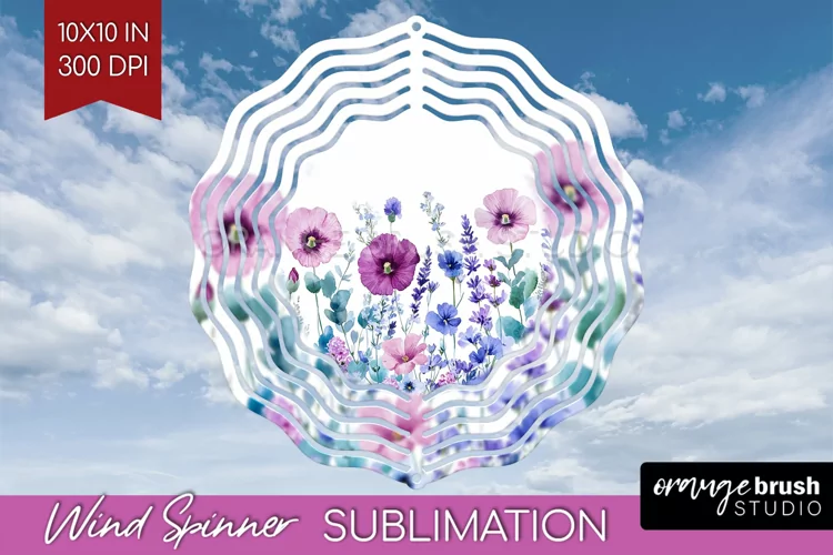Wildflowers Wind Spinner Sublimation PNG - Watercolor Round