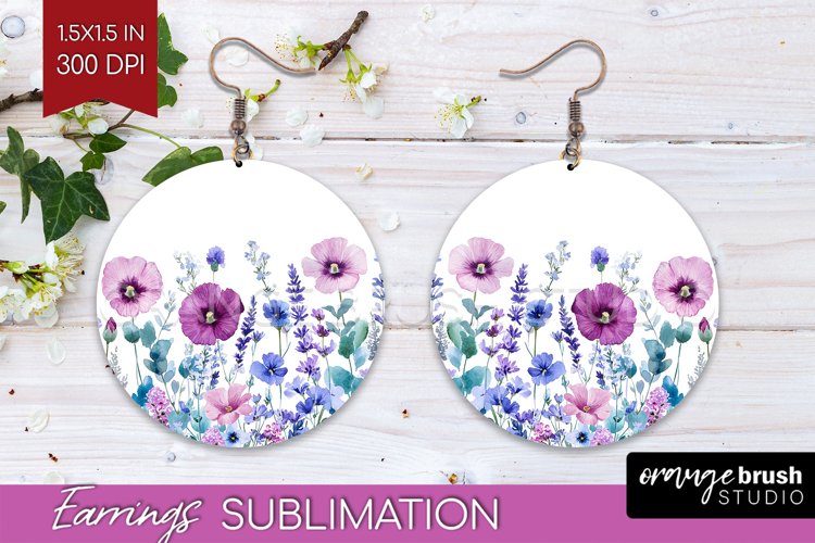 Wildflowers Round Earrings - Watercolor Flowers PNG