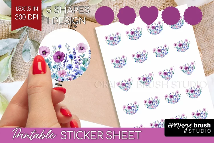 Wildflowers Round Sticker - Watercolor Flowers Printable