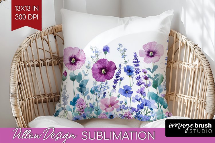 Wildflowers Pillow Sublimation - Watercolor Flowers Pillow example image 1