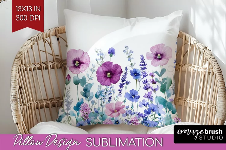 Wildflowers Pillow Sublimation - Watercolor Flowers Pillow