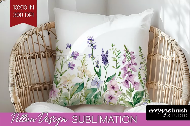 Wildflowers Pillow Sublimation - Watercolor Flowers Pillow
