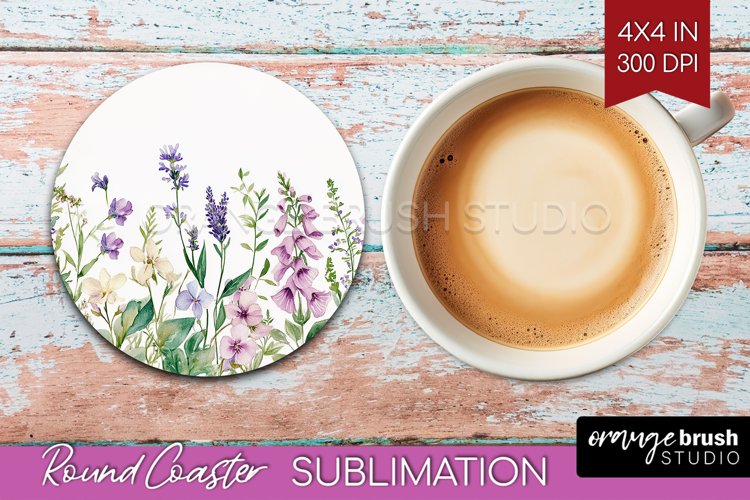 Wildflowers Round Coaster - Watercolor Flowers Coaster PNG