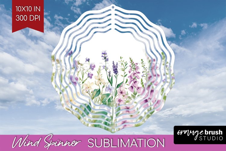 Wildflowers Wind Spinner Sublimation PNG - Watercolor Round example image 1