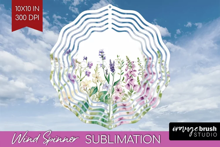Wildflowers Wind Spinner Sublimation PNG - Watercolor Round