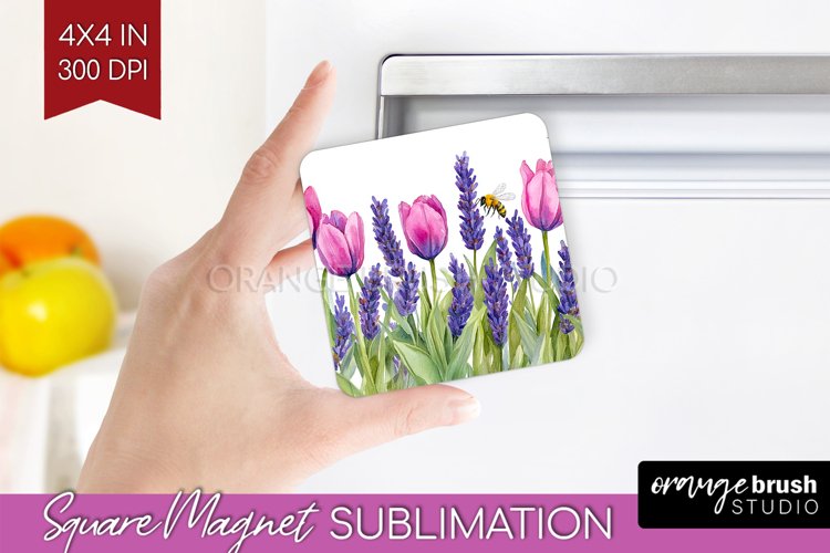 Wildflowers Magnet Sublimation - Watercolor Flowers Square