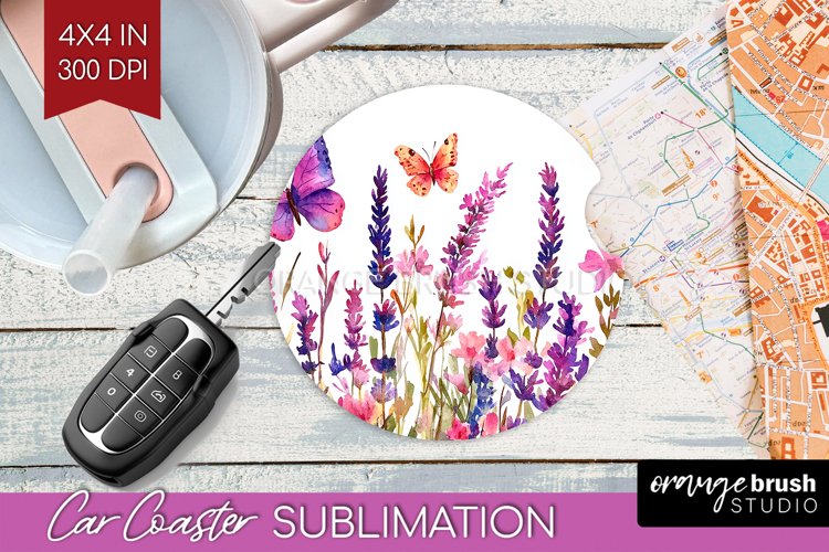 Wildflowers Car Coaster - Watercolor Flowers Coaster PNG