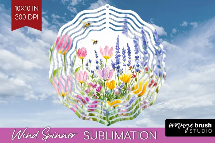 Wildflowers Wind Spinner Sublimation PNG - Watercolor Round