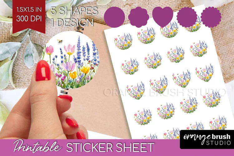 Wildflowers Round Sticker - Watercolor Flowers Printable
