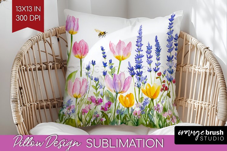 Wildflowers Pillow Sublimation - Watercolor Flowers Pillow example image 1