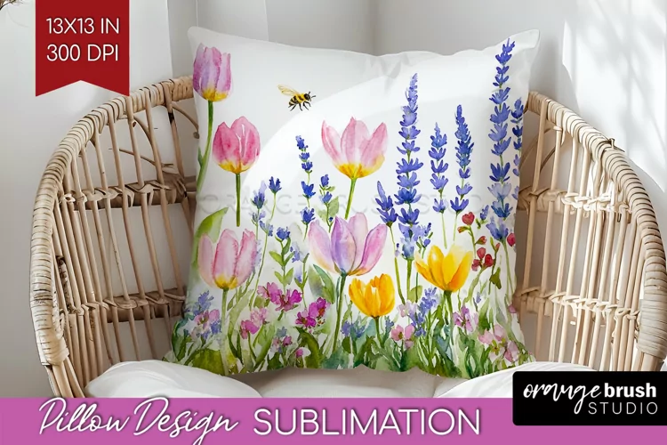 Wildflowers Pillow Sublimation - Watercolor Flowers Pillow