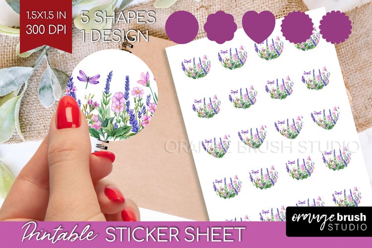 Wildflowers Round Sticker - Watercolor Flowers Printable example image 1