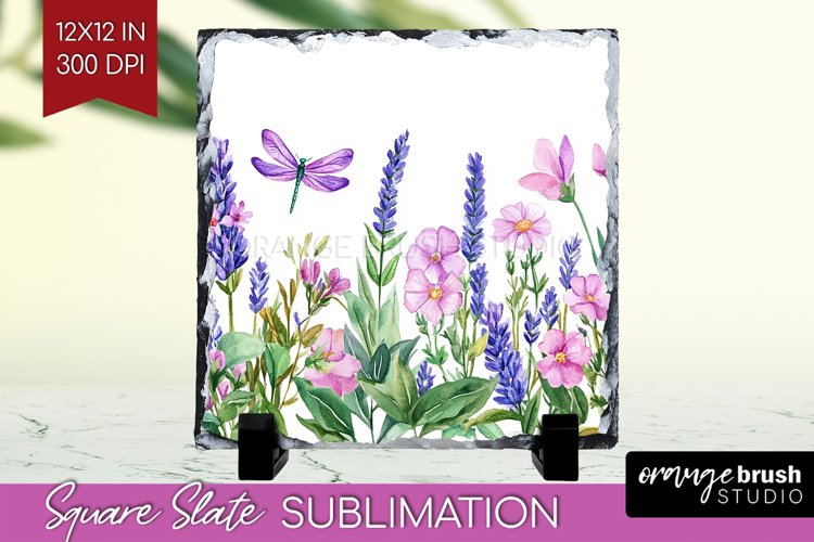 Wildflowers Slate PNG - Watercolor Flowers Square Slate