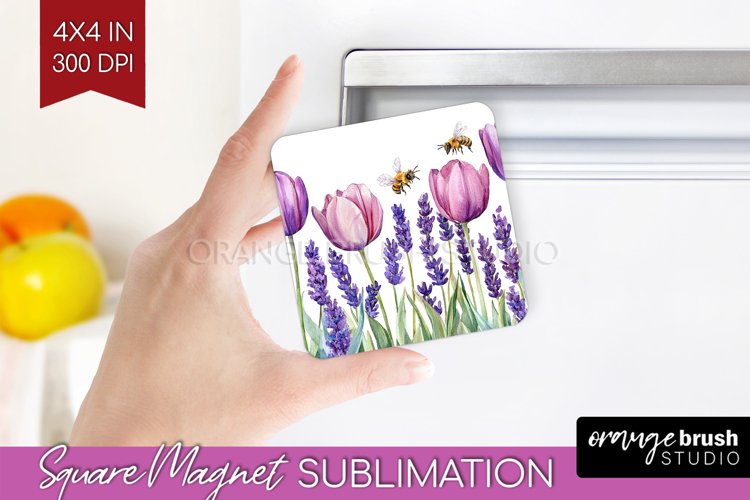 Wildflowers Magnet Sublimation - Watercolor Flowers Square