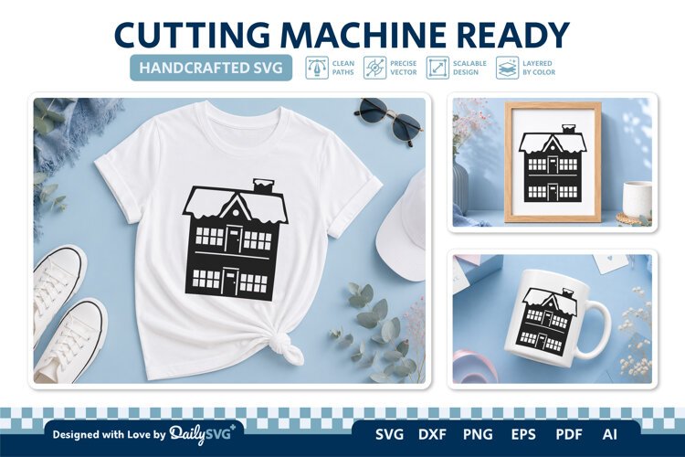Winter House SVG | Cozy Snowy Cabin Cut File example image 1