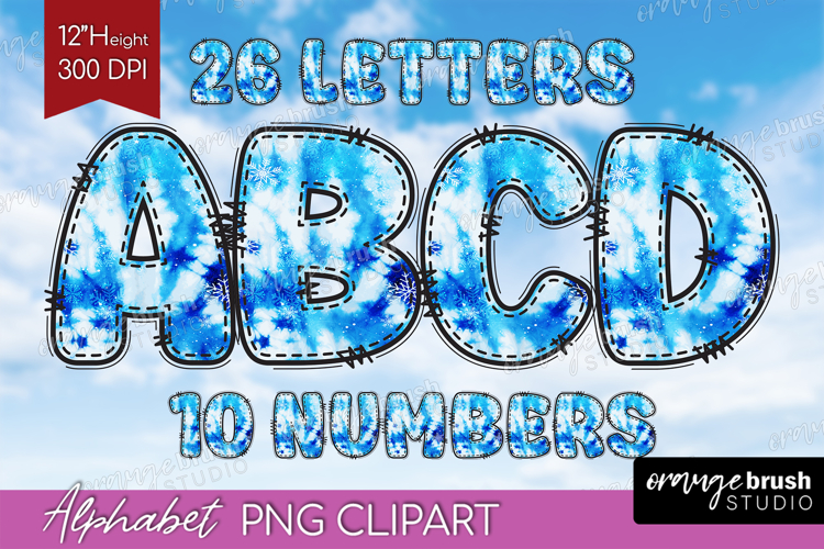 Winter Doodle Alphabet Clipart - Tie Dye Letters PNG