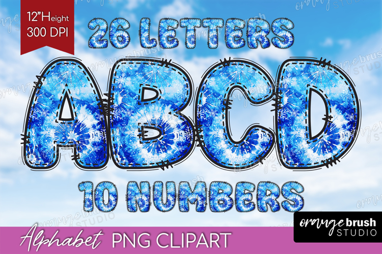 Winter Doodle Alphabet Clipart - Tie Dye Letters PNG