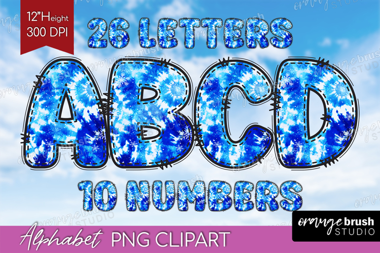 Winter Doodle Alphabet Clipart - Tie Dye Letters PNG