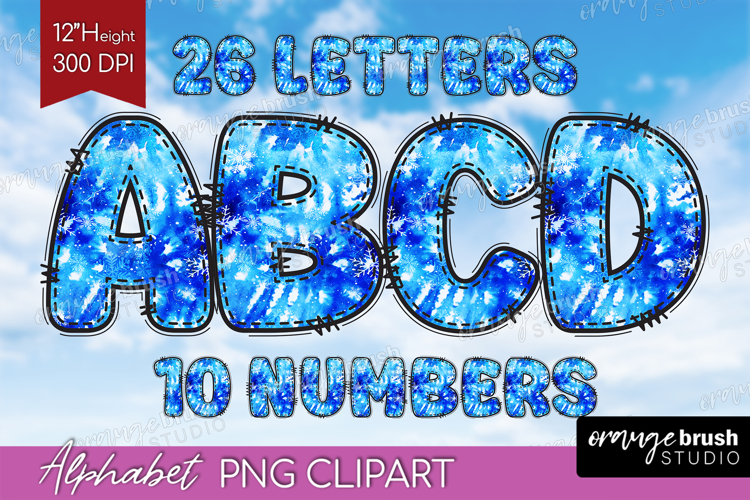 Winter Doodle Alphabet Clipart - Tie Dye Letters PNG