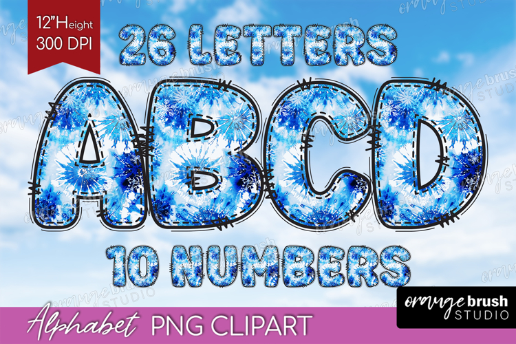 Winter Doodle Alphabet Clipart - Tie Dye Letters PNG