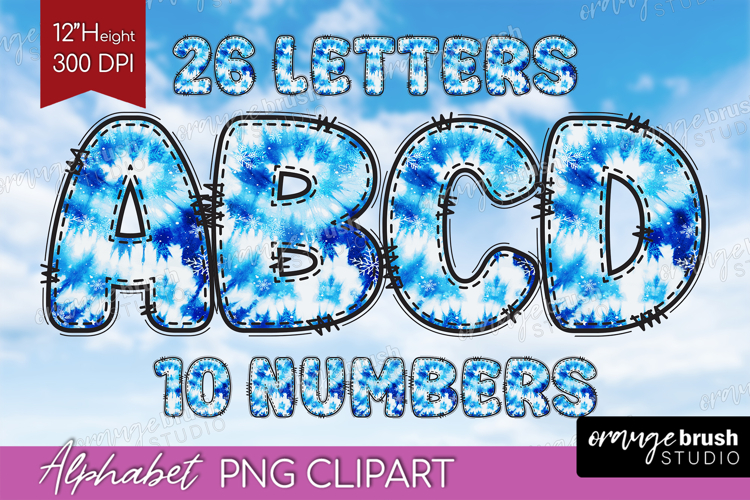 Winter Doodle Alphabet Clipart - Tie Dye Letters PNG