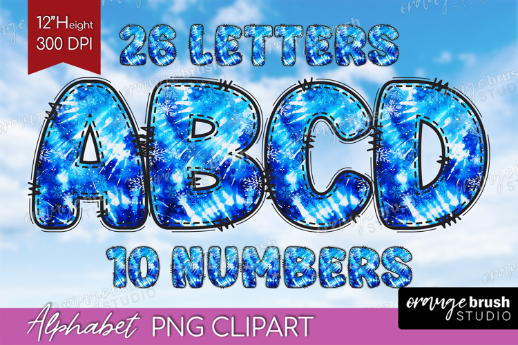 Winter Doodle Alphabet Clipart - Tie Dye Letters PNG