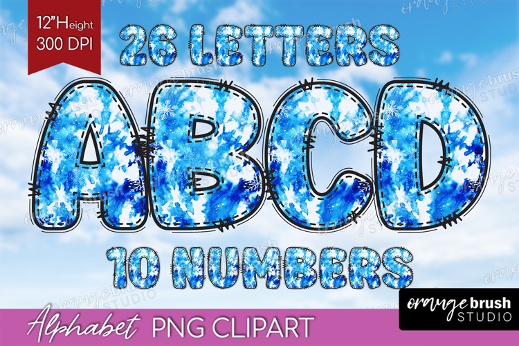 Winter Doodle Alphabet Clipart - Tie Dye Letters PNG