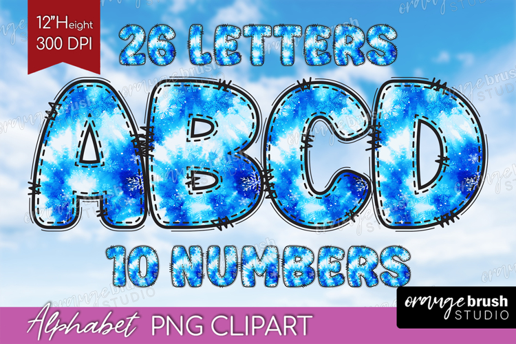 Winter Doodle Alphabet Clipart - Tie Dye Letters PNG
