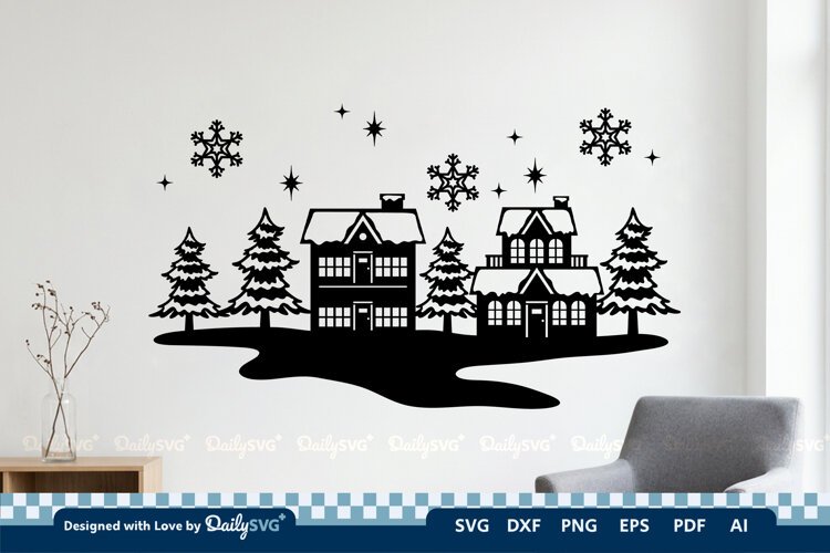 Winter Village Decal SVG | Snowy Christmas Scene Cut File example image 1