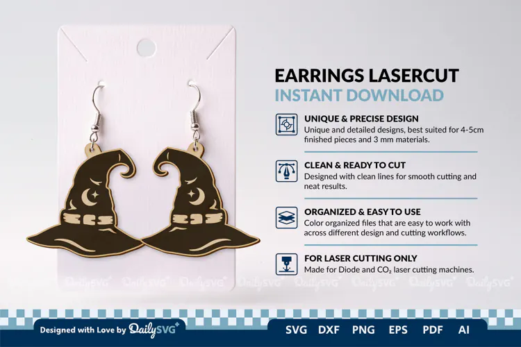 Witch Hat Earring SVG | Halloween Laser Cut Jewelry