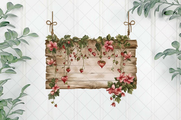 Wooden Flowers And Hearts Sublimation example image 1