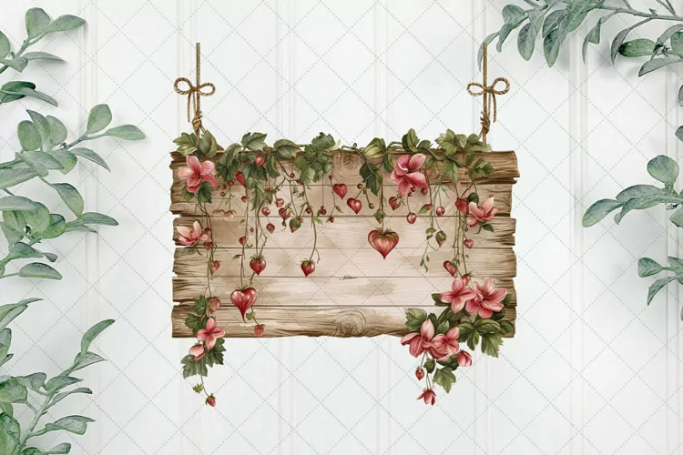 Wooden Flowers And Hearts Sublimation