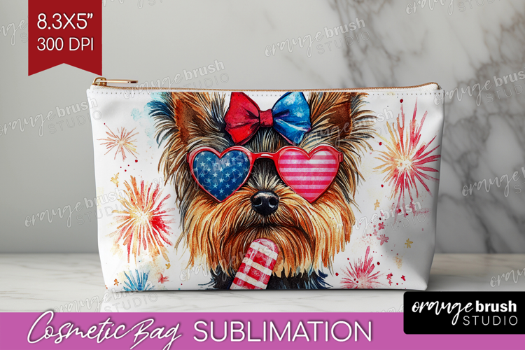 Yorkshire Terrier Dog Cosmetic Bag 4th Of July Makeup Bag