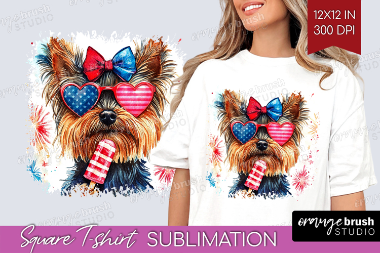 Yorkshire Terrier Dog Square Tshirt Background 4th Of July